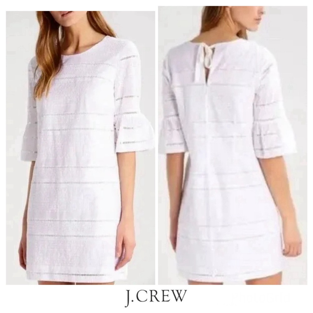 J. Crew NWT White Eyelet Embroidered 100% Cotton Flutter Sleeve Shift Dress Sz 8